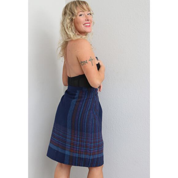 1980's Vintage Navy & Lavender Autumn Stripe Skirt ~ Women's LG XL 33" Waist - Picture 7 of 9